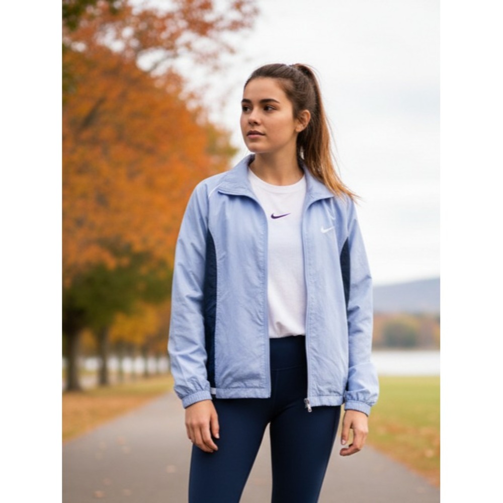 Vintage 90s Nike Windbreaker Womens XL Blue Colorblock Swoosh Embroidered Jacket